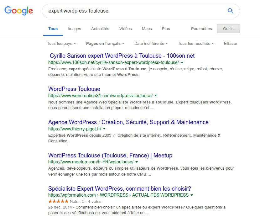 Capture du SERP de Google.fr du 20 janvier 2019. 100son.net en premier.