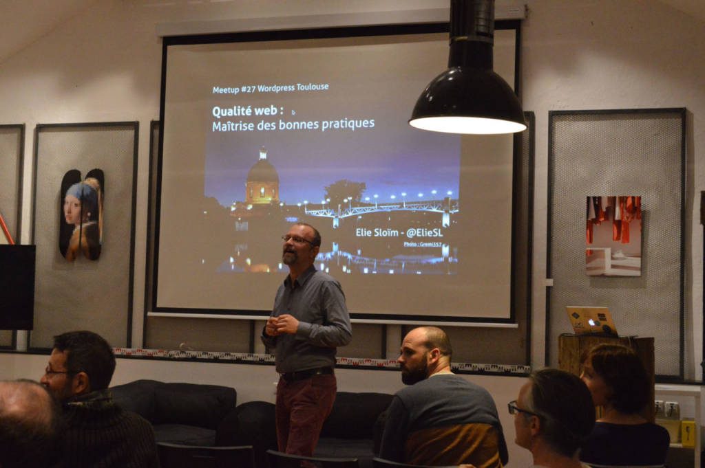Elie Sloïm lors du Meetup WordPress Toulouse du 7 novembre 2019.