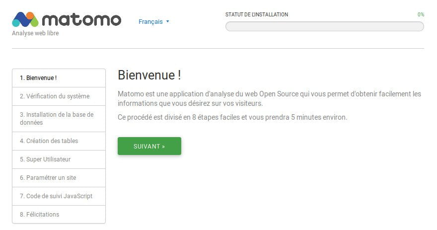 Lancer l'installation de Matomo.