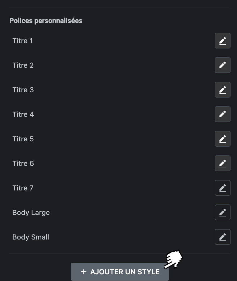 menu présentant un exemple de plusieurs polices personnalisées pour les différents niveaux de titres et pour le texte.